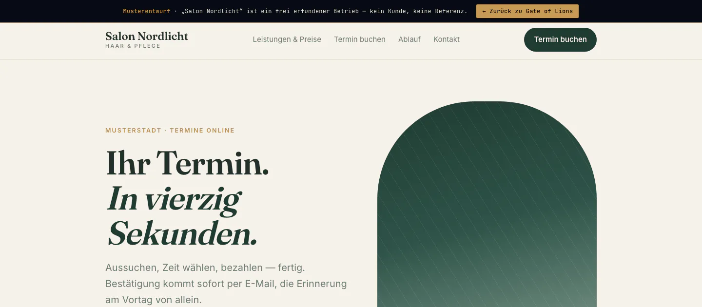 Vorschau des Musterentwurfs „Termine und Zahlungen“ für einen erfundenen Salon